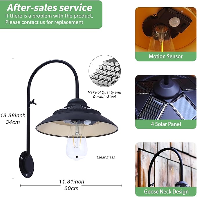 Solar Lights Outdoor Waterproof - with Motion Sensor Solar Barn Lights Outdoor Wireless LED Sconce Light for Patio Yard Garage Chicken Coop & Shed Farmhouse（Black 2P）