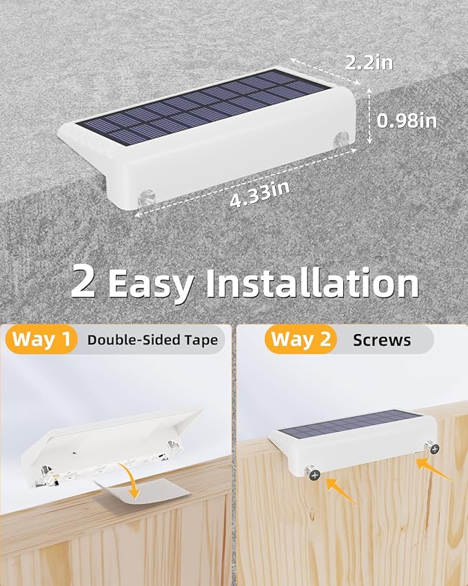 VOLISUN Solar Deck Lights 8 Pack, Warm White Glow LED Large Size Lamp, IP65 Waterproof Step Lights Outdoor for Deck, Step, Fence, Railing, Wall and Stairs