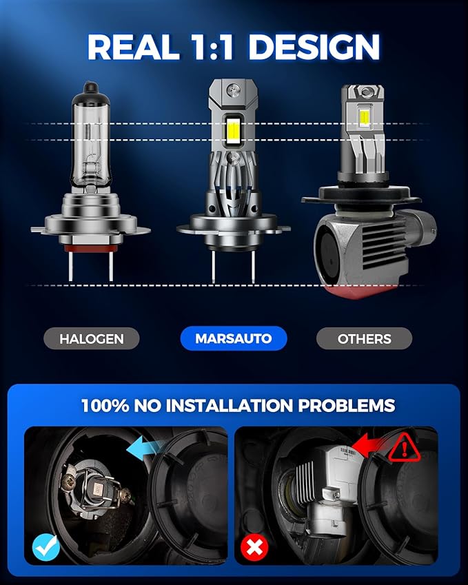 Marsauto H7 Light Bulbs, 30000LM 800% Brighter Bulbs, Real Mini Size 6000K Cool White IP68 Waterproof, Plug and Play