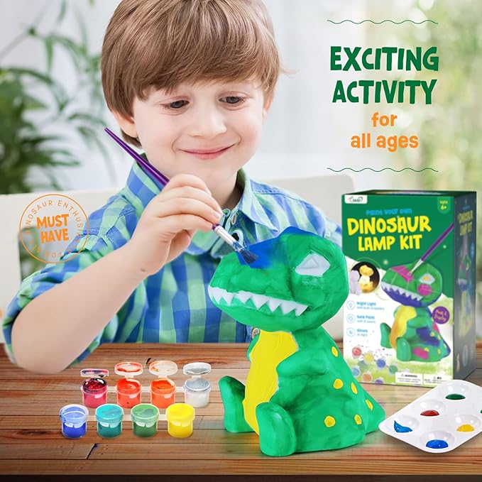 Paint Your Own Dinosaur Lamp Kit, Art Supplies Kids Paint Set, Arts and Crafts for Kids Ages 8-12, Dinosaur Toys Girls Boys Birthday Easter Gifts for Kids Ages 3 4 5 6 7 8 9 10 11 12+
