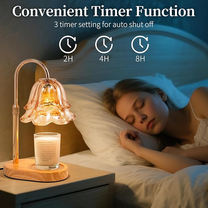 Flower Candle Warmer Lamp with Timer - Dimmable Electric Candle Lamp, Birthday Gifts for Women Mom, House Warming Gifts New Home Decor, Adjustable Wax Wamer Light for Jar Candles, Valentines Day Gift
