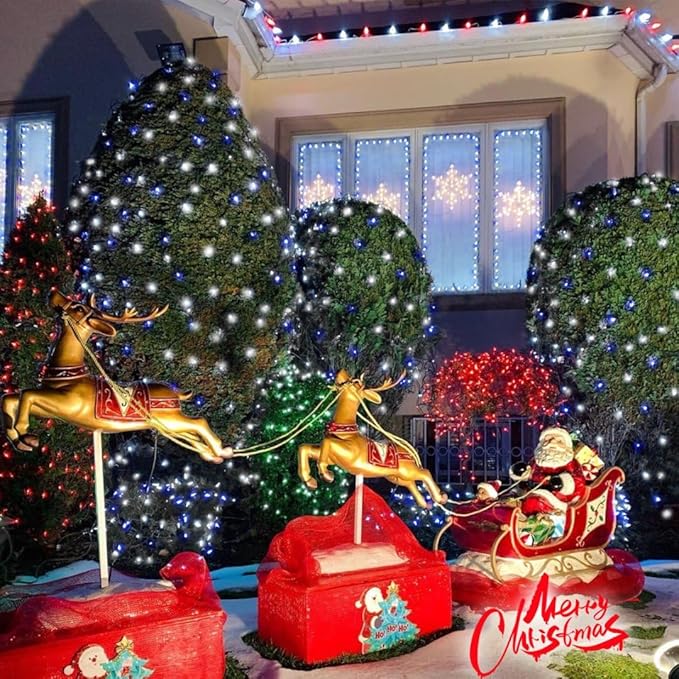 QITONG 165ft 500 LED Blue and White String Lights, Christmas String Lights with Green Wire, 8 Modes Twinkle Lights Plug in