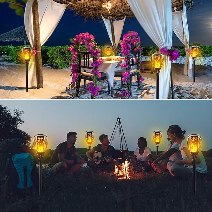 Solar Torch Light with Flickering Flame, Large Solar Fire Lights Outdoor, Landscape Decoration Lighting Security Tiki Torches for Garden, Pathway, Lawn, Auto On/Off Dusk to Dawn