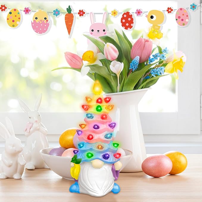 Easter Gnomes Decorations Glowing Easter Carrot Gnome Decoration Resin Spring Figurines Gifts Garden Statue Welcome Decor for Indoor Outdoor Theme Party Basket Stuffers Filler