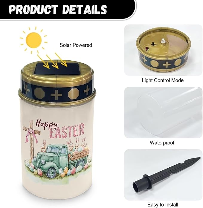 Cross Truck Solar Grave Lights for Cemetery Flameless Solar Powered Light for Prayer Waterproof Outdoor Easter Decor Cemetery Solar Lights for Grave Lamp