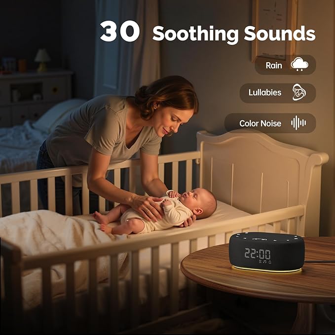 1Mii White Noise Sound Machine with Alarm Clock, Sound Machine for Sleep for Adults Baby, 30 Soothing Sounds, Smart App Controlled, Dimmable 7-Color Night Light, Sleeping Timer, 30 Volume Levels