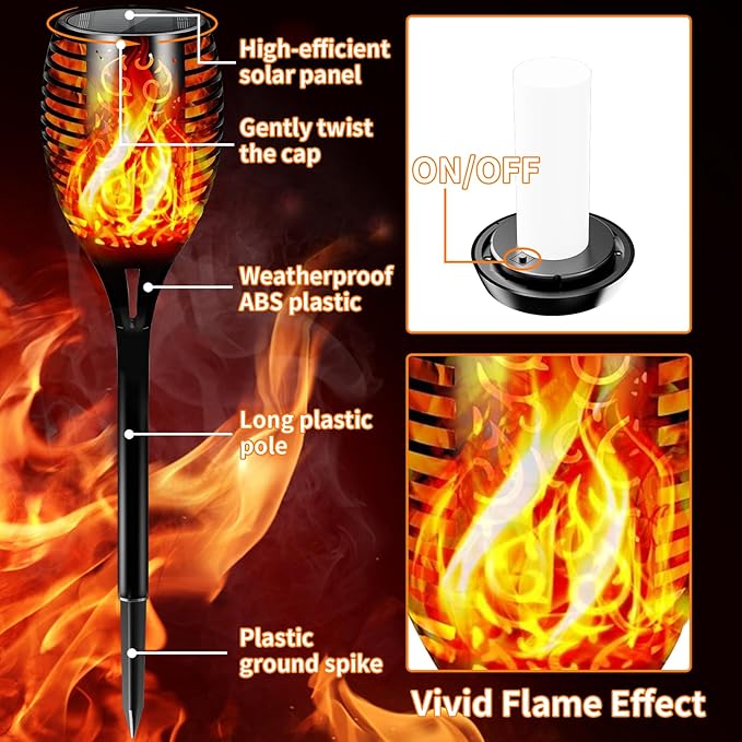 Solar Lights Outdoor Upgraded 6 Pack, 22" Tall & Super Larger Size, Waterproof Tiki Torches for Outside, 2200mAh Solar Solar Torch Light with Flickering Flame for Path Yard Garden