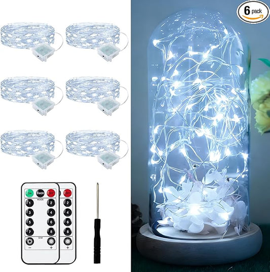 6 Pack Fairy Lights Battery Operated with Remote 7ft 20 LED Mini String Twinkle Lights Waterproof 8 Modes Firefly Starry Moon Lights for Mason Jars DIY Christmas Wedding Party Bedroom Decoration