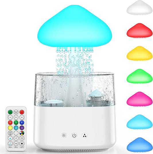 Cloud Humidifiers 450ML Water Drip Mushroom Humidifiers with Remote Control 7 Colors Mood Light Air Humidifier Raindrop Humidifiers for Bedroom