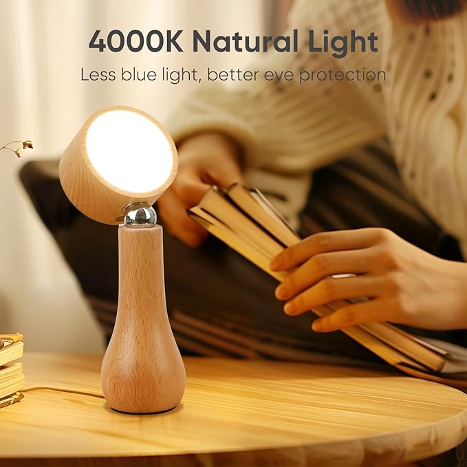 2 Pack LED Wooden Mushroom Lamp, Rechargeable Battery Operated Portable Cordless Touch Switch Small Lamp, Stepless Dimming, 360 Degree Rotation Angle Adjustable，Night Light for Birthday Gifts