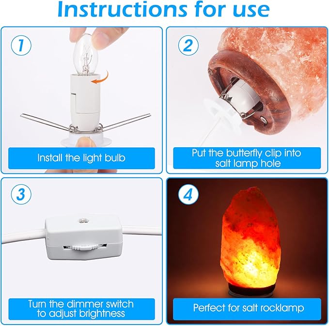 Himalayan Salt Lamp Cord, Christmas Bulb,Salt Lamp Cord with Dimmer Control and Base Assembly,6 Feet,E12 Base for Himalayan Salt Lampsand with 2 Free 7W Bulbs (White)