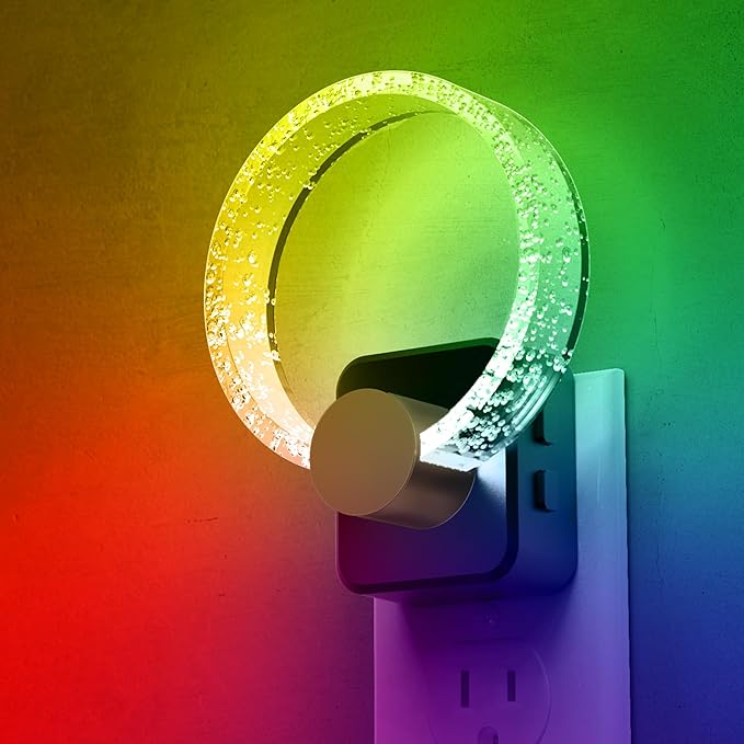 L LOHAS LED Night Lights Plug into Wall, Changing RGB Night Light with Dusk to Dawn Sensor, 180° Rotatable Bubble Nightlight Plug in Wall for Halloween, Christmas, Holiday, Hallway