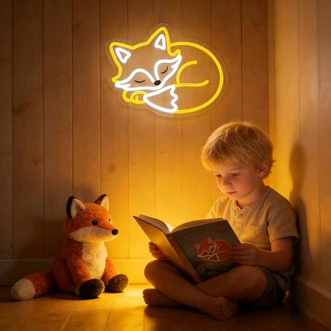 Fox Neon Sign for Wall Decor, Dimmable Animal LED Neon Light, Cute Sleeping Fox Neon for Bedroom, Living Room, Birthday Party Gifts for Kids Adults & Fox Lovers