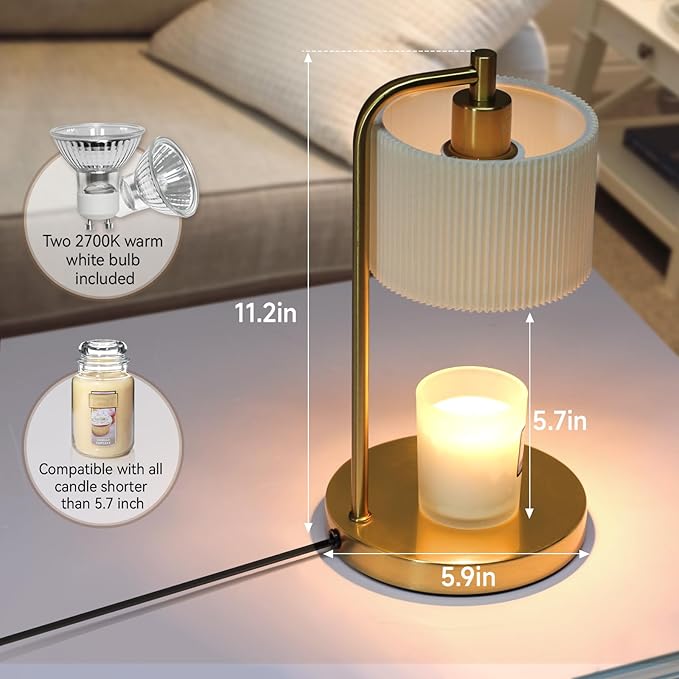 Candle Warmer Lamp with Timer, Dimmable Candle Wax Warmer Electric Candle Lamp for Scented Candles with Bulbs, Christmas Gifts House Warming Gifts Home Decor (Gold)