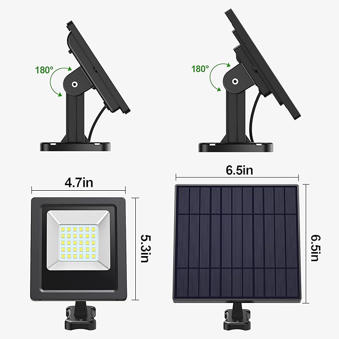intelamp Solar Lights Outdoor, 4400mAh Solar Powered Flood Lights, Security Floodlight Dusk to Dawn Auto On/Off IP65 Waterproof for Wall Porch, Balcony, Yard, Garage Barn, Garden, Lawn