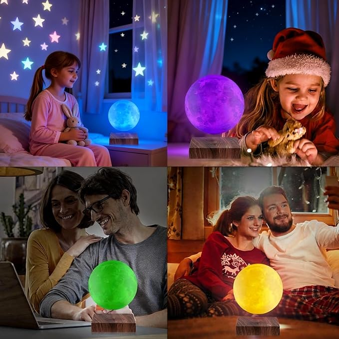 Levitating Moon Lamp, Magnetic Balance Floating Moon Night Light with 16 Color Remote & Touch Control, LED 3D Levitating Decor Unique Lamps for Kids,Office, Living Room (Dark Brown)