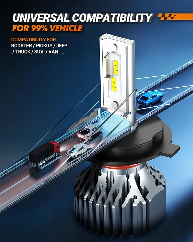 SEALIGHT H4/9003/HB2 Bulb, 30000LM 6500K White Light, 1:1 Design with 13000RPM Cooling Fan, IP67 Waterproof 60000+ Hours Lifspan Plug and Play, 2 Pack