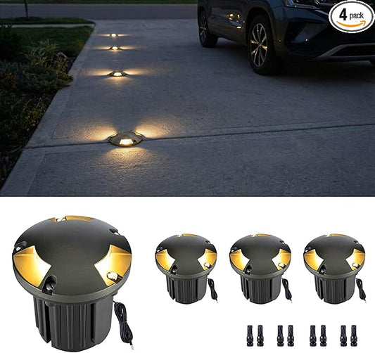 Gardenreet Landscape Well Light - Brass Outdoor Ip65 Wired In-Ground Lighting, Waterproof LED 12V Low Voltage Fixture, Antique Bronze for Lawn Deck Walkway Without MR16 Bulb