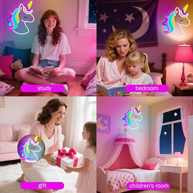 Unicorn Neon Sign, Colorful Unicorn Neon Lights for Wall Decor Dimmable Unicorn Led Signs for Girls Room Bedroom School Classroom Nursery Party Christmas Birthday Decoration Gifts