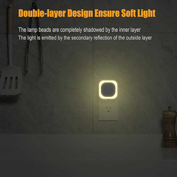 4 Pack Warm White Night Light, Gentle Eye-Care with Dimmable Soft Glow & Indirect Reflection, Auto Dusk to Dawn Sensor, Plug in Nightlight for Nursery, Kids Room, Bedroom, Hallway