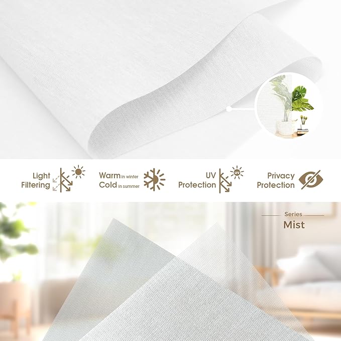 HeyBlinds Motorized Roller Shades, Smart Blinds for Windows, Remote Automatic Window Shades, Electric Shades, Light Filtering, Compatible with Alexa Google Apple Home (Mist-White LF)