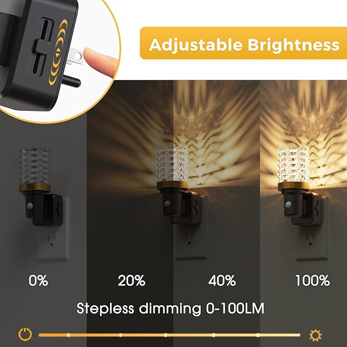 L LOHAS LED Motion Sensor Night Light, Motion Activated Night Lights Plug into Wall, Dimmable Modern Nightlight 0-100LM, 180°Rotatable Plug in Night Light, LED Crystal Nightlights for Bathroom Adults