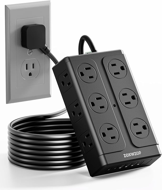 Surge Protector Power Strip – 10FT Extension Cord with 12-Outlet 4 USB-A & 2 USB-C Ports, 1850W/15A, Flat Plug, Wall Mountable – ETL Listed for Home, Dorm Room