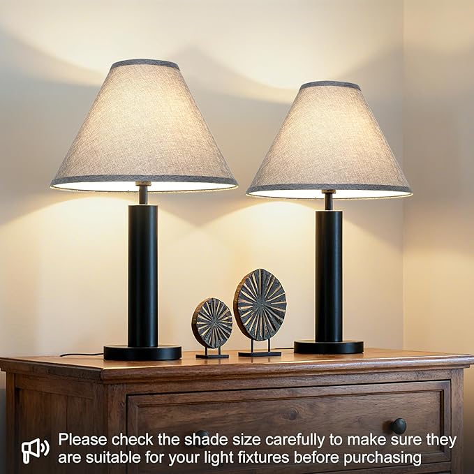 Empire Lamp Shades Set of 2, Gray Large Lamp Shades for Table Lamps Floor Lamps, 6" Top x 16" Bottom x 10.8" High, Natural Linen Lampshades Replacement, Include Spider, Harp Holders, Easy Assembly