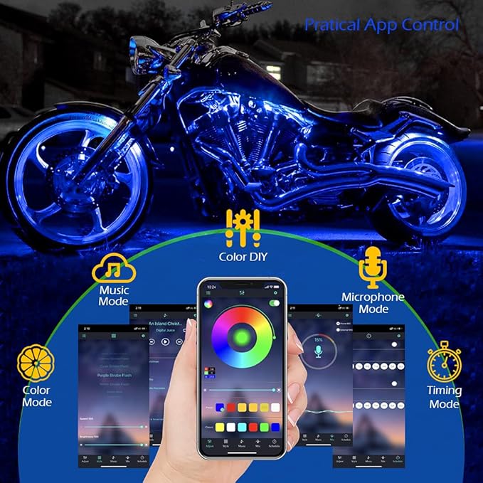 SHINIGHT 18 Pcs Motorcycle LED Light Kits, App Control Multicolor Waterproof Motorcycle LED Strip Lights with RF Remote, Music Sync & Multiple Scene Modes RGB LED Lights for Motorcycles