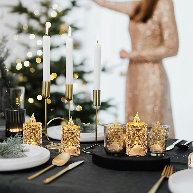 12 Pack Flameless Candles, Battery Operated with 200+ Hour Runtime, Realistic Crystal Type LED Lights for Dining Table, Valentine‘s Day, Halloween, Christmas Home Decor