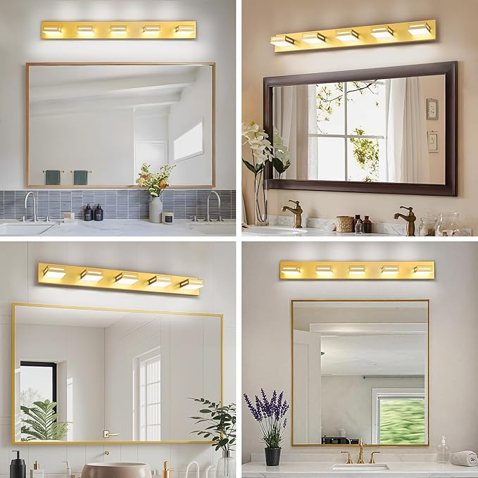 40-Inch 5-Light LED Modern Gold Bathroom Vanity Light Fixtures Over Mirror, Bathroom Lighting Fixtures with Cool White 6000K, Vanity Wall Lights for Bath Restroom Powder Room