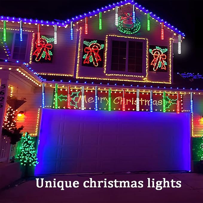 Outdoor Christmas Decorations, 12 inch Meteor Shower rain Lights, LED Christmas Lights for House Tree Holiday Party, Halloween Christmas Decorations for Yard, Multicolor