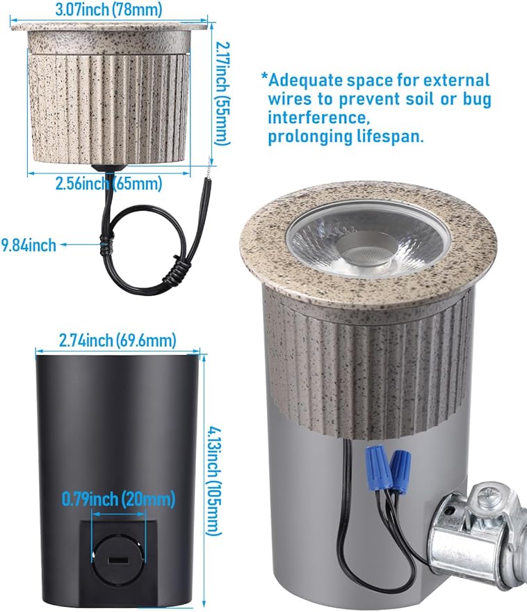 LEONLITE 3W Well Lights Landscape LED In Ground, 320LM 12-24V AC/DC Low Voltage, CRI90 IP67 Waterproof Inground Well Lights Outdoor, Rock Color, Aluminum, Embedded Parts Included, 3000K, Pack of 6