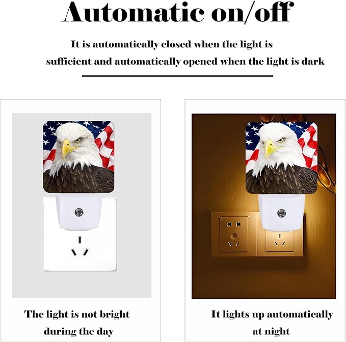 American Bald Eagle Night Light,Plug Into Wall with Dusk to Dawn Light Sensors, Warm Nightlights for Bedroom, Bathroom, Hallway, Kitchen, Gifts Ideal for Boys Girls Women Men