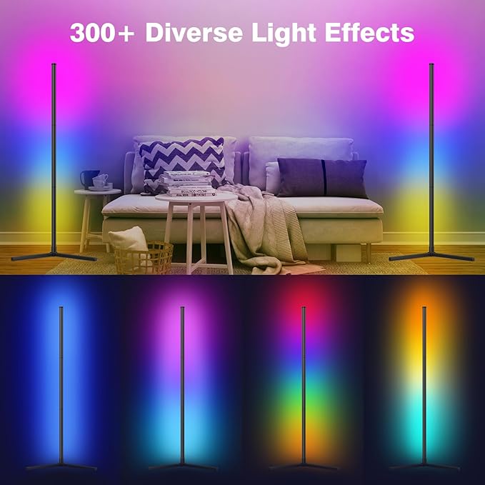 RIYO LED Corner Floor Lamp, RGB Color Changing Standing Lamp with App and Remote Control, 16 Million Colors & 68+ Scene Music Sync Ambient Lighting for Living Room, Bedroom, Gaming Room Decor