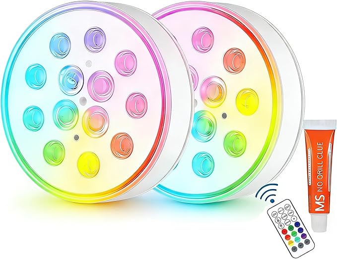 Upgraded Magnetic Pool Lights for Above ground and inground pool, Rechargeable Underwater RGB 16 Colors Submersible LED Lights with Remote & Timer Off, for Hot Tubs, Fountains, Party, Vase - 2 Pack