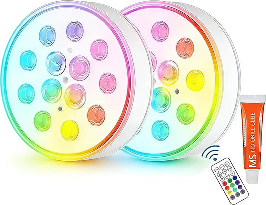 Upgraded Magnetic Pool Lights for Above ground and inground pool, Rechargeable Underwater RGB 16 Colors Submersible LED Lights with Remote & Timer Off, for Hot Tubs, Fountains, Party, Vase - 2 Pack