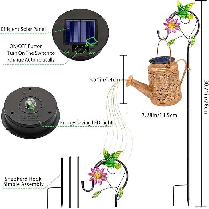 VOOKRY Solar Lights Outdoor Waterproof, Hummingbird Retro Metal Solar Watering Can Lights, Birthday Gifts for Women Mom Grandma, Hanging Lantern Decorative Garden Decor for Outside Yard Lawn Patio