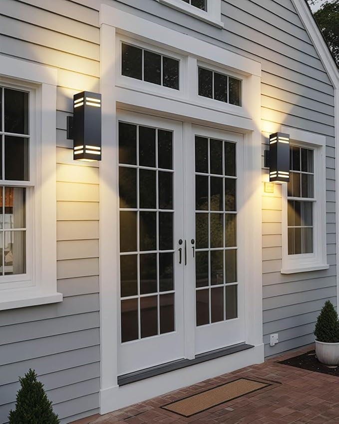 SHIMR Dusk to Dawn Outdoor Lighting 2 Pack, Modern Exterior Lighting Fixtures Wall Mount ETL Listed, Aluminum Anti-Rust Outdoor Sconce Up and Down Outside Lights for House Porch, LED Bulbs Include