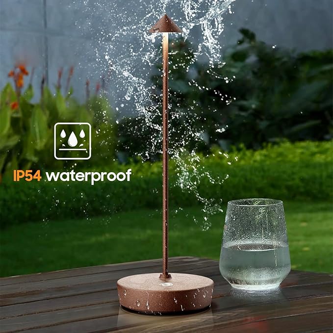 Set of 2 Rechargeable Cordless Table Lamp,6000mAh LED Battery Operated Desk Lamp Touch 3 Color Dimming Portable Outdoor Waterproof Table Light for Patio/Restaurant/Dining/Home (Rust)