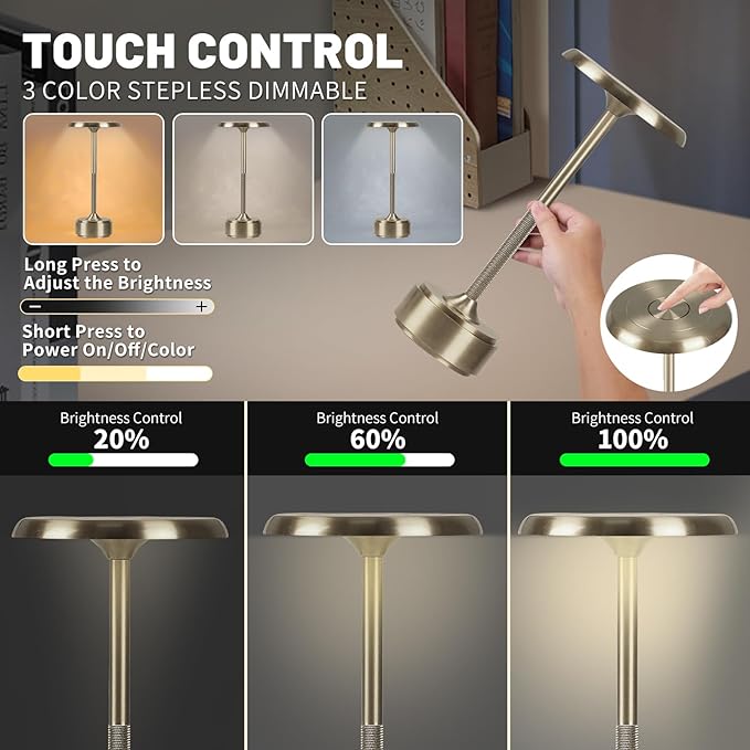 5200mAh Rechargeable Cordless LED Table Lamps Touch Sensor Light, 3-Levels Portable Dimming Wireless Battery Operated Lamp,Night Light/Restaurant Table/Outdoor/Coffee/Bar (Sliver Set of 2)