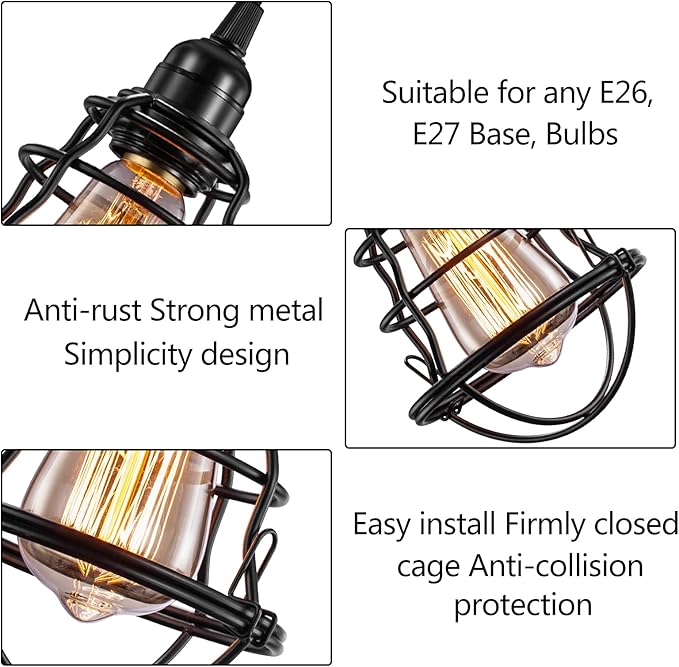 Industrial Light Cage Replacement 4 Pack, DIY Vintage Style Metal Light Shade for Pendant Light Wall Lamp, Edison Lamp Guard, Industrial Lamp Cage, Wall Light Guard