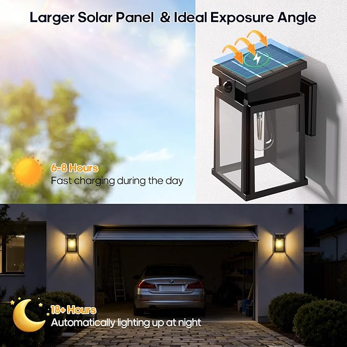 2 Pack Solar Porch Lights Outdoor with Motion Sensor, Dusk to Dawn Wall Lights Outside, LED Exterior Sconce for Front Door, Entryway, Garage IP65 Waterproof