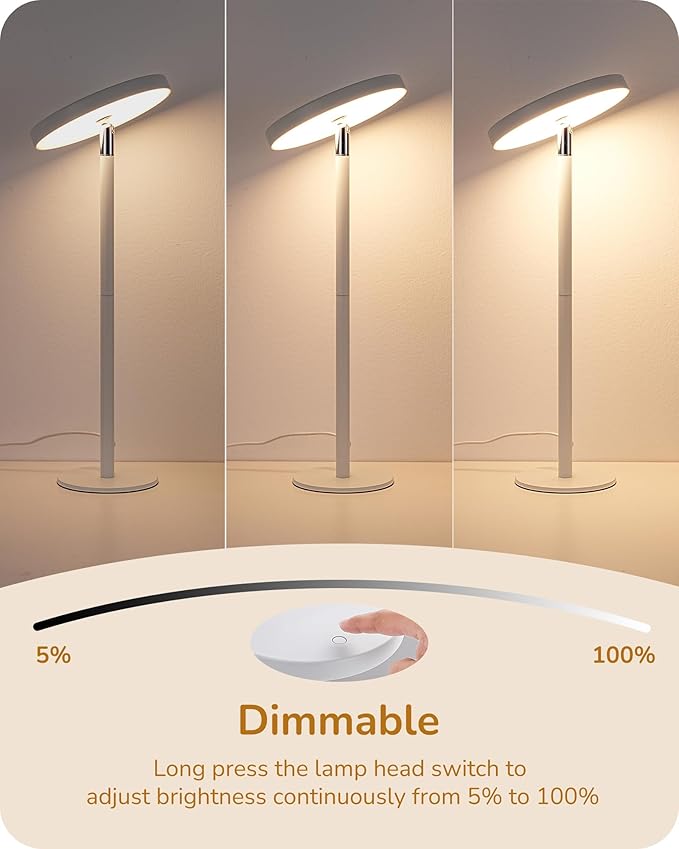 EDISHINE LED Table Lamp with 2 Adjustable Height, 5%-100% Dimmable & 3 Color Temperature, Touch Control, Modern Desk Lamp for Home Office, Living Room, White
