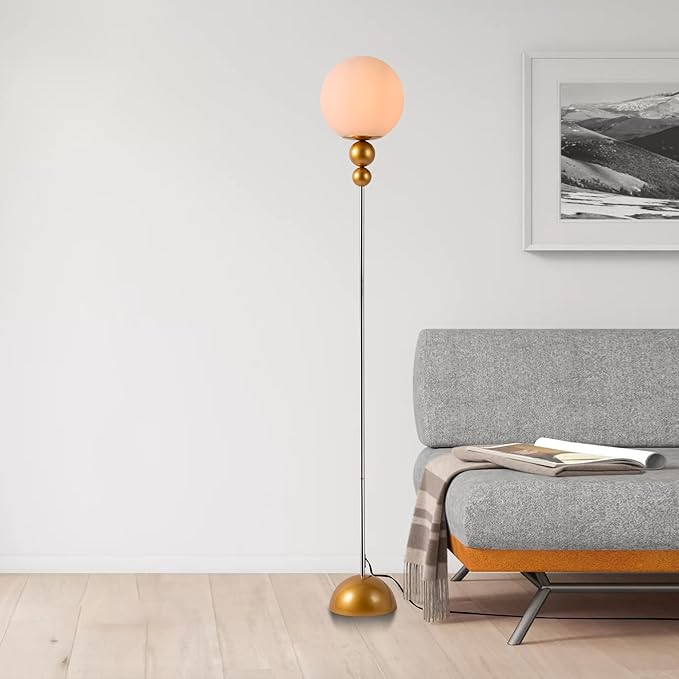 Modern Floor Lamps for Living Room, Globe Glass Shade Floor lamp for Bedroom, LED Standing lamp for Office, Corner
