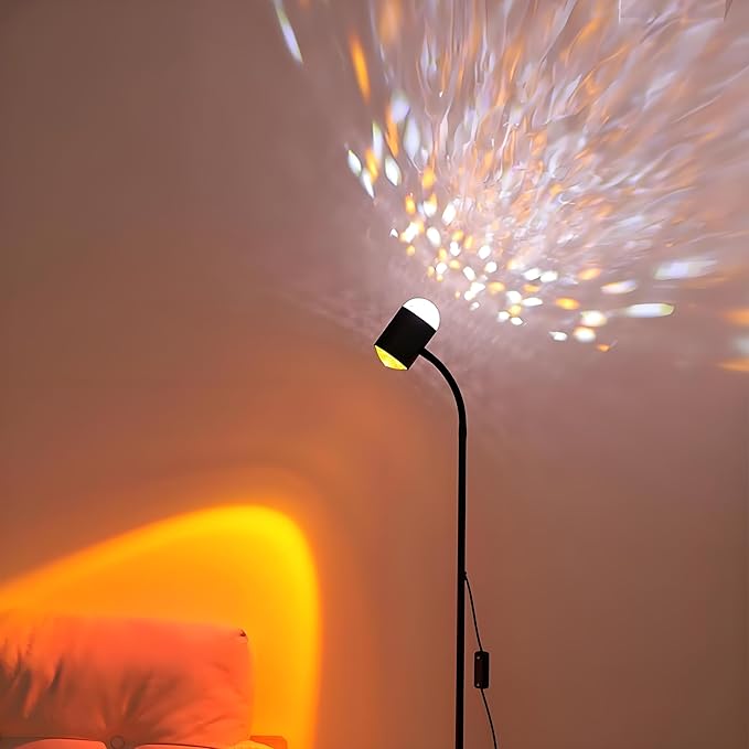 Sunset projection lamp, dual head sunset lamp with water ripple vertical Floor light, replaceable filter 360 ° rotating LED Atmosphere lights 3 color color changing living room sunset floor lamp