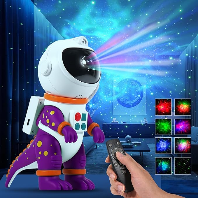 LOVME Galaxy Star Projection Night Light, Dinosaur Astronaut Space Projector with 8 Modes Starry Nebula Effects, Timer & Remote Control, Bedroom Ceiling Decor for Kids, Christmas Birthday Gift(Purple)