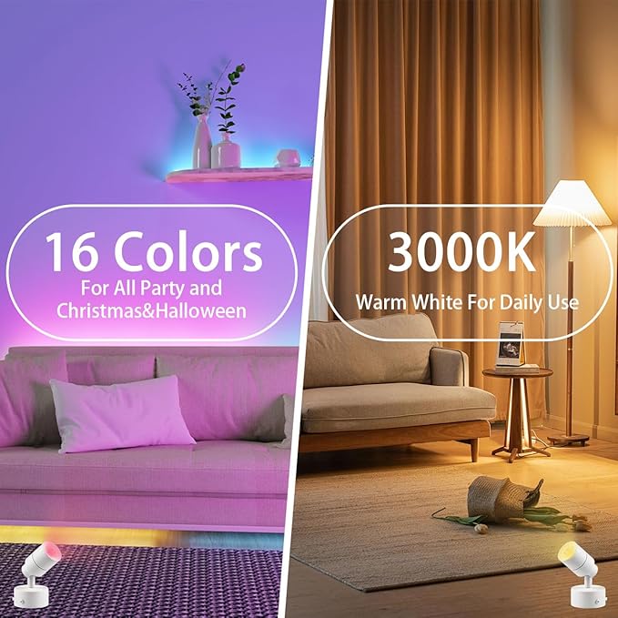 EAGLOD 7W RGBW Color Changing Up Lights Indoor with Remote Control 16 Colors+3000K Floor Spotlight Dimmable Uplighting Indoor Uplights for Plant Corner 2 Pack (White)