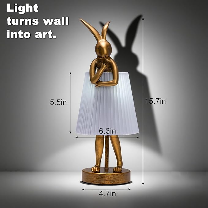 YHT Bunny Table Lamp, Cute Animal Rabbit Lamp,Bunny Lamp,15.7" Vintage LED Desk Light with Linen Lampshade, for Bedroom, Study Room, Office, Nursery, Home Decor (Light Gray)