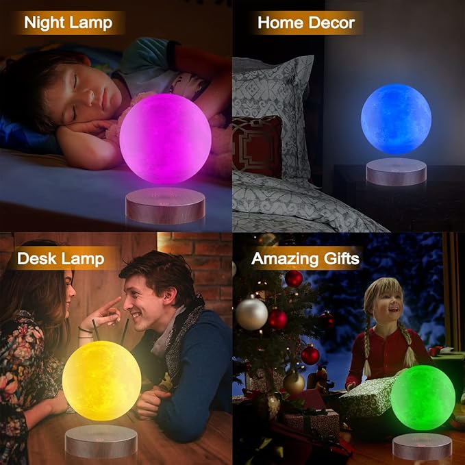 VGAzer Levitating Moon Lamp,Floating and Spinning in Air Freely with 3D Printing Moon Lamp Has 16 Colors Modes with Remote for Unique Gifts,Christmas,Room Decor,Night Light,Office Desk (16 Colors)